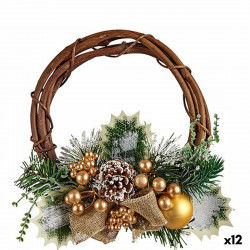 Advent wreathe Green Golden Wood Plastic 22 x 8 x 22 cm (12 Units)