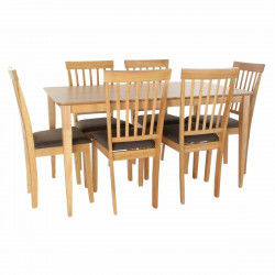 Table set with 6 chairs DKD Home Decor Light brown Oak MDF Wood (1,4 x 80 x...