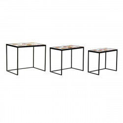 Jeu de 3 tables DKD Home Decor Jaune Noir Rose Doré 60 x 40 x 50 cm