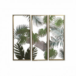 Canvas DKD Home Decor 3 Onderdelen Tropisch Blad van een plant (122 x 3 x 122...