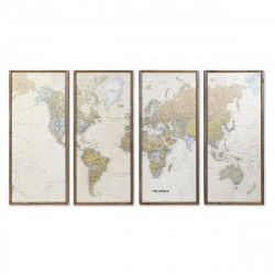 Set di 4 quadri DKD Home Decor Mappamondo Vintage Loft 200 x 3,5 x 120 cm