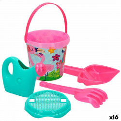 Set de jouets de plage Colorbaby Ø 18 cm Flamant rose (16 Unités)