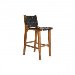 Stool DKD Home Decor Teak Black Leather (41 x 53 x 90 cm)