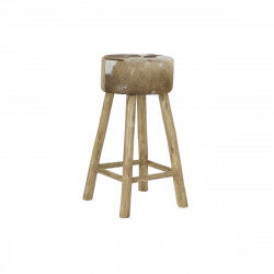 Stool DKD Home Decor Natural Wood Brown Leather White (42 x 42 x 77 cm)