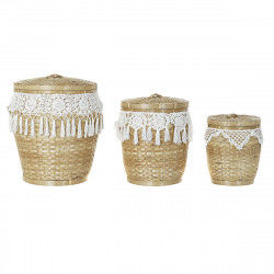 Basket set DKD Home Decor White Natural Bamboo Boho 39 x 39 x 45 cm