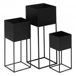 Plantenbakkenset Zwart Metaal 26 x 26 x 70 cm (3 Stuks)