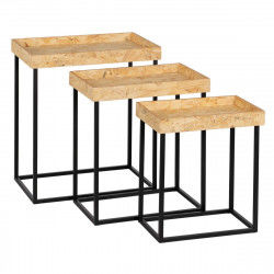 Jeu de 3 tables Noir Naturel Fer Bois MDF 57,5 x 37,5 x 67,5 cm (3 Unités)