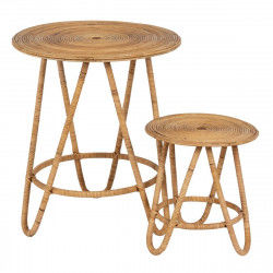 Set of 2 tables Beige Rattan 60 x 60 x 39 cm (2 Units)