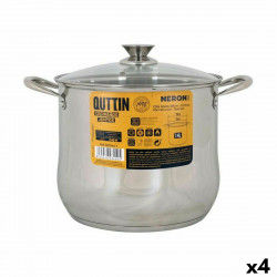 Pot with Glass Lid Quttin New Neron Steel 27,3 x 23 cm (4 Units)