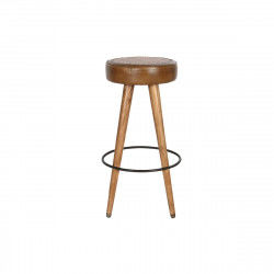 Tabouret Home ESPRIT Marron Camel Cuir Bois Rotin 42 x 42 x 76 cm