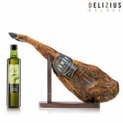 Set of Iberian Grain-Fed Ham, Olive Oil and Ham Holder Delizius Deluxe