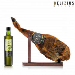 Set of Iberian Acorn-Fed Ham Shoulder, Olive Oil and Ham Holder Delizius Deluxe