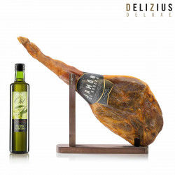 Ensemble Jambon Séché Bodega, Huile d’Olive et Support à Jambon Delizius Deluxe