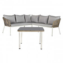 Bank en tafel set DKD Home Decor Kristal Synthetische rotan Staal (190 x 190...