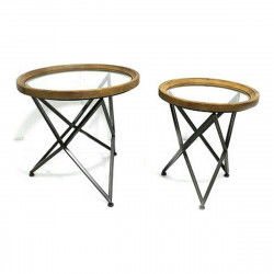 Set of 2 tables DKD Home Decor Black Natural Metal Crystal Plastic 65 x 65 x...