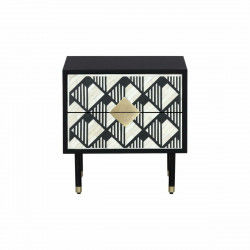 Mesita de Noche DKD Home Decor Negro Blanco Hueso Resina Madera MDF (50 x 35...